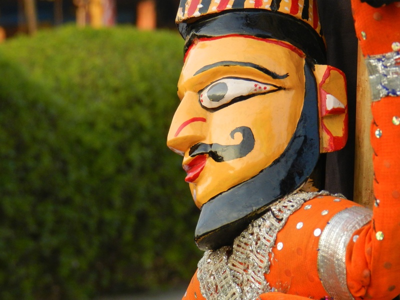 puppet, artistic product, india, 2K, variation, statue, traditional oriental, traditionally indian, anthropomorphic face, grass, male likeness, close-up