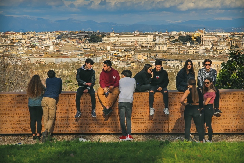 men, rome, architecture, teenagers, lifestyles, people, history, women, day, il muro della costituzione romana, roma, leisure activity, the past, italy