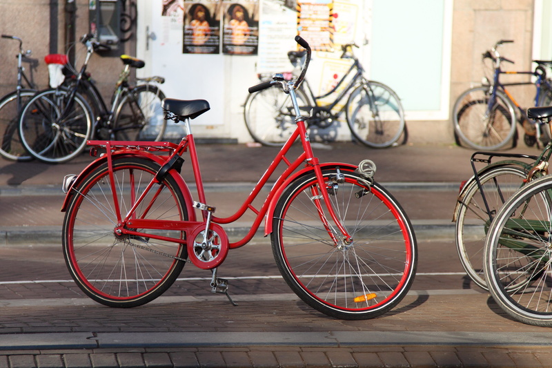 built structure, wheel, ride, street, focus on foreground, architecture, parking, city, stationary, footpath, sidewalk, leaning, transportation, 4K, outdoors