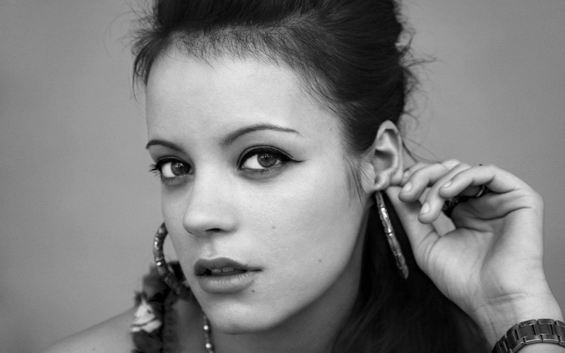 1080P, face, Lily Allen, monochrome, women