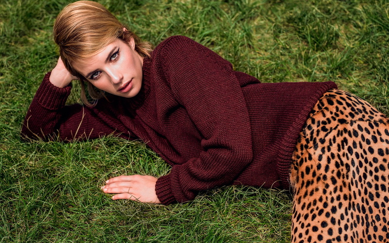 s, Emma, Roberts, sweater, red, women, 1080P