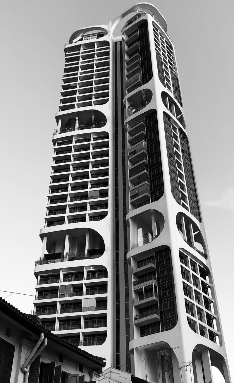 office building exterior, nature, modern, 4K, grey, outdoors, urban, black and white, road, building, downtown, city, hotel, low angle view, tall - high