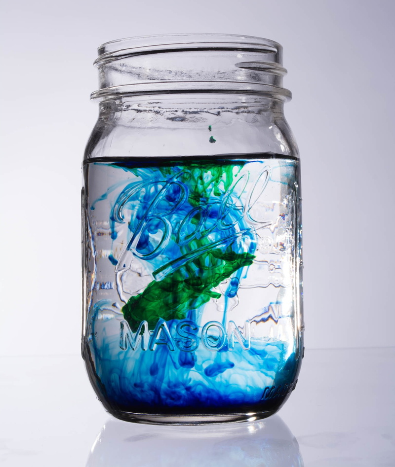 mason, color, mason jar, ink, water, ball jar, close-up, science, liquid, single object, cut out, white background, abstract, nature, 1080P, glass - material