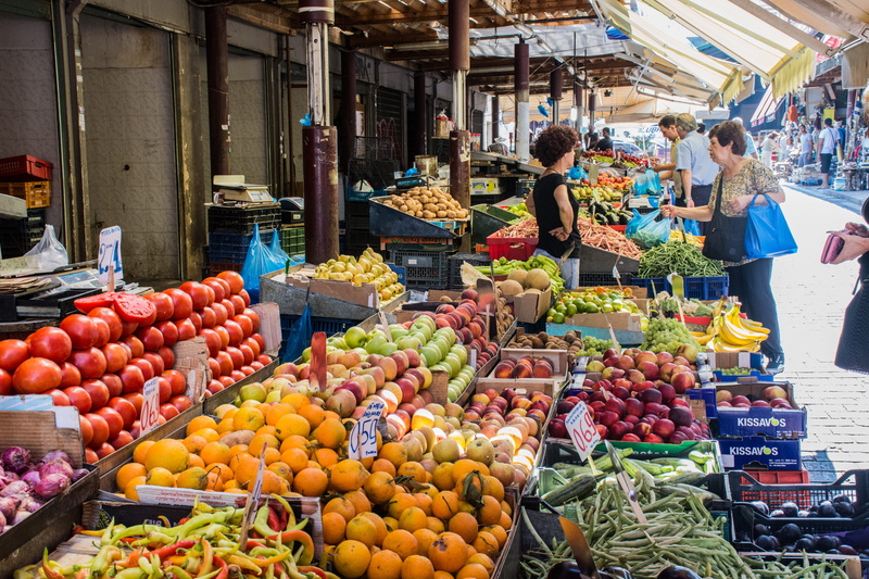 vegetables, street market, greece, shoping, incidental people, eat, Athens, abundance, red, for sale, retail display, group of people, choice, fruit, Market