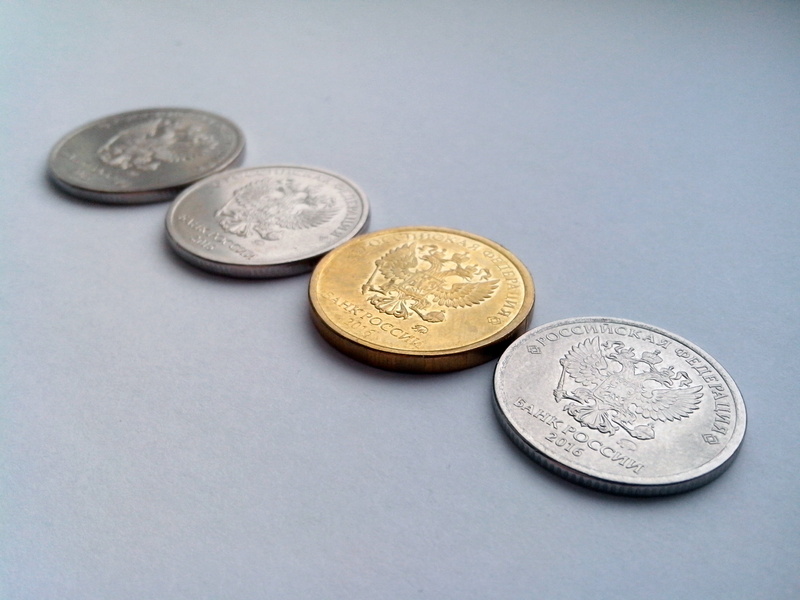 russia, indoors, studio shot, ruble, finance, economy, gray, group of objects, russian federation, still life, business, silver colored, number, 2K, coin