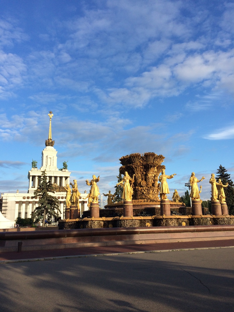 architectural column, fountain, vvc, human representation, transportation, building exterior, monument, moscow, nature, sky, representation, no people