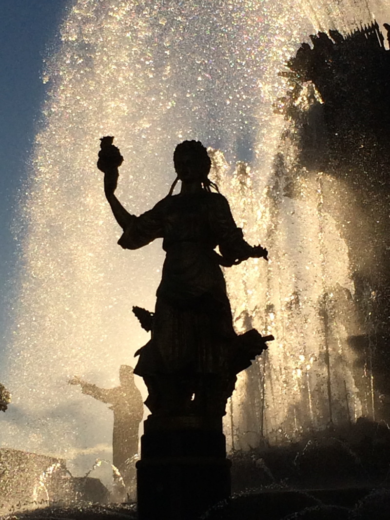 enea, sky, representation, spraying, sunset, fountain, splashing, russia, creativity, sunlight, low angle view, ukraine, statue, 2K, flowing water, silhouette