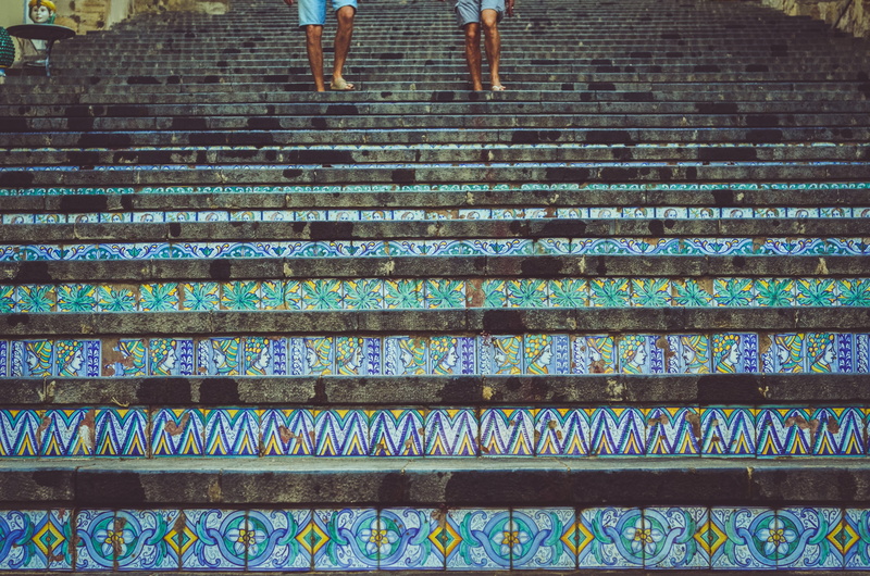 repetition, no people, walking, building exterior, step, art and craft, multi colored, backgrounds, downwards, steps and staircases, history, ceramic tile