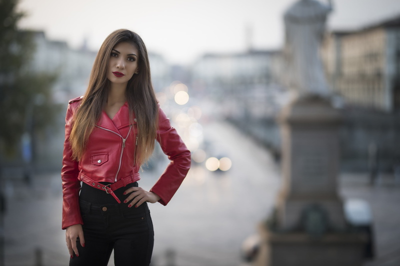 Model, Depth Of Field, Leather Jacket, Models, 2K, Brown Eyes, Girl, Lipstick, Woman, Brunette, Long Hair