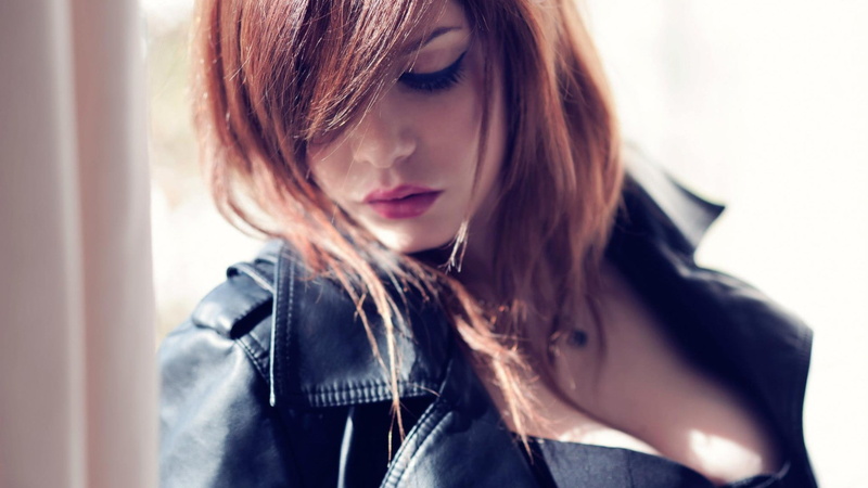 beauty, offspring, hairstyle, hair, indoors, females, redhead, women, human hair, adolescence, leather jacket, girls, beautiful woman, contemplation, teenager