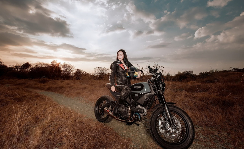 Leather Jacket, Girls and Motorcycles, Model, 1080P, Motorcycles, Brunette, Vehicle, Motorcycle, Girl, Woman