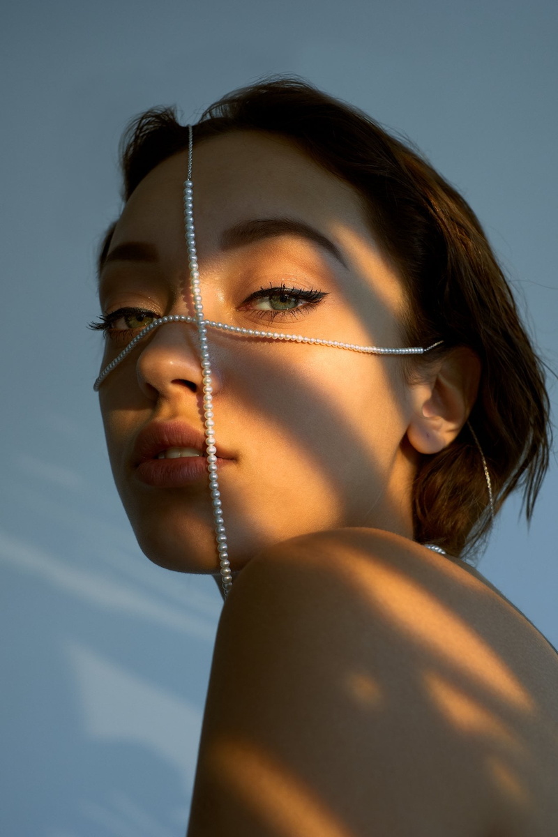 Sebastian Donath, 1080P, blue eyes, bare shoulders, brunette, Nastia Svetlaya, looking at viewer, model