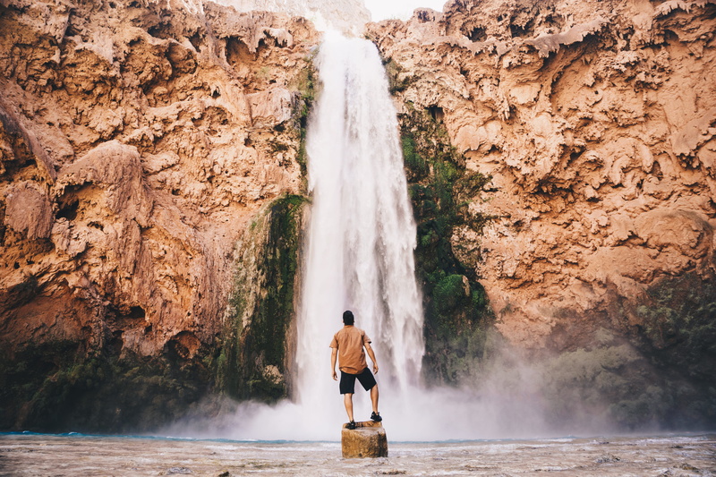 forest, good vibes only, stream, good morning, adult, motion, man, nature, water, tourist, travel Destinations, lifestyles, landscape, one Person, waterfall