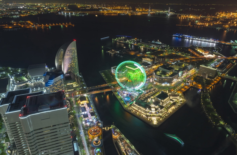 kanagawa, ferriswheel, night, autofocus, building, Alpha, amusement park ride, glowing, Port, amusement park, ferris wheel, transportation, Asia, nature