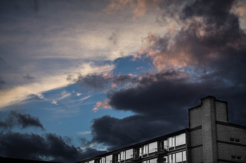 landscape, white, cloud, beauty in nature, scenics - nature, cloudscape, dark, apartment, sky, brown, building, cloud - Sky, black, painted, built Structure