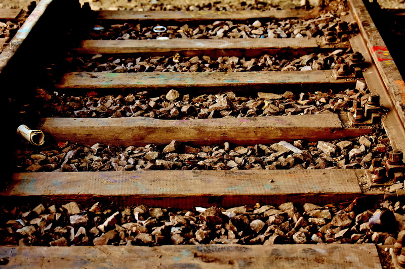 day, old railroad tracks, seemed, close-up, gravel, break up, solid, wood, forgotten places, old, railroad track, lost place, focus on foreground, wood - material
