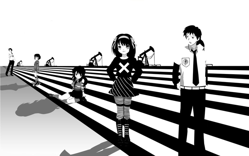 portrait, front view, people, Suzumiya Haruhi no Yuutsu, three quarter length, real people, striped, 1080P, sky, leisure activity, young adult, casual clothing