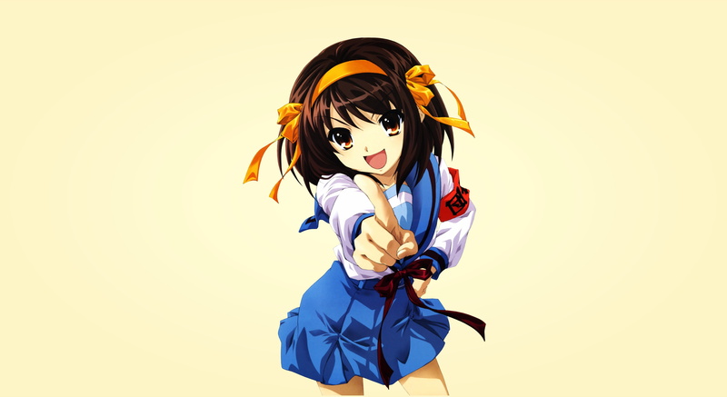 yellow, dress, clothing, Suzumiya Haruhi , The Melancholy of Haruhi Suzumiya, lifestyles, females, hairstyle, front view, cut out, anime, 4K, young women