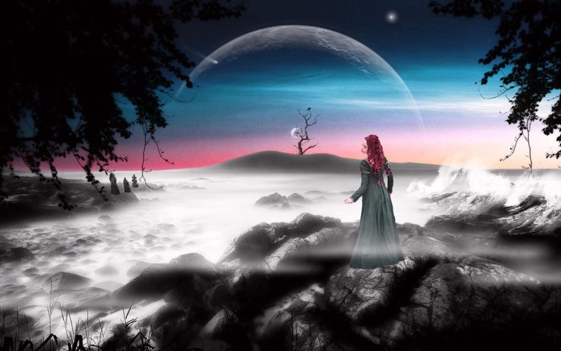 souls, moon, lady, 3d and abstract, fantasy, 1080P, lost