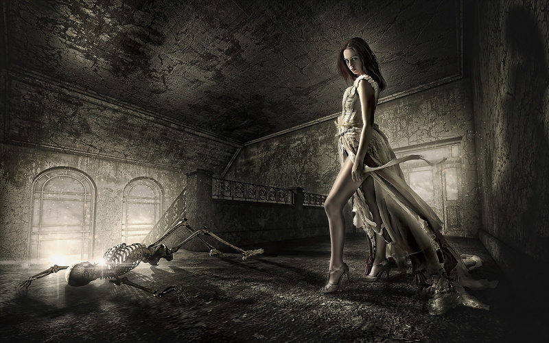 fantasy, 1080P, death, Lost, Soul, Gothic, Dead, decay, skeleton, girl, Dark