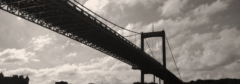 travel destinations, bridge - man made structure, travel, panoramic, cloud - sky, contrast, suspension bridge, cloud, 2K, steel, construction, city, sky