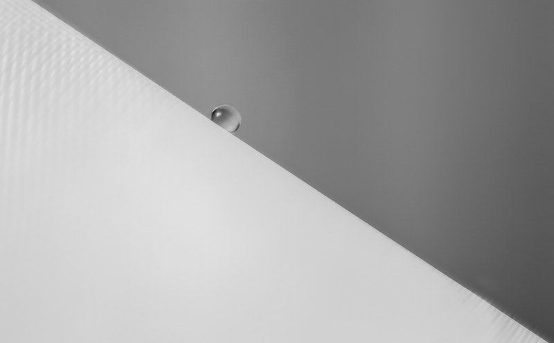 built structure, strobist, close-up, white color, no people, water, Drop, gray, indoors, simplicity, balance, wall - building feature, copy space, full frame