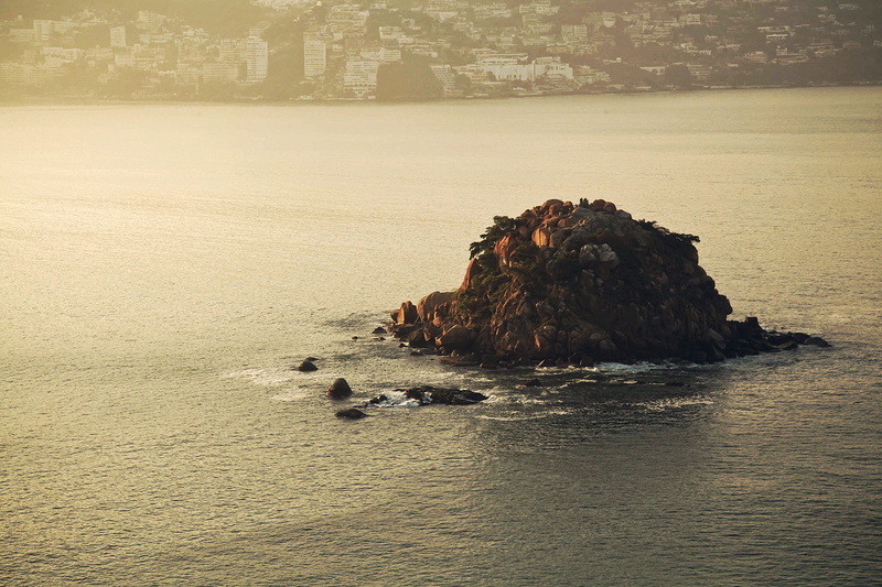 acapulco, travel, rock formation, waves, sun, waterfront, mexico, scenics - nature, tourism, ocean, trees, sunny, stack rock, 2K, rock, land, beauty in nature