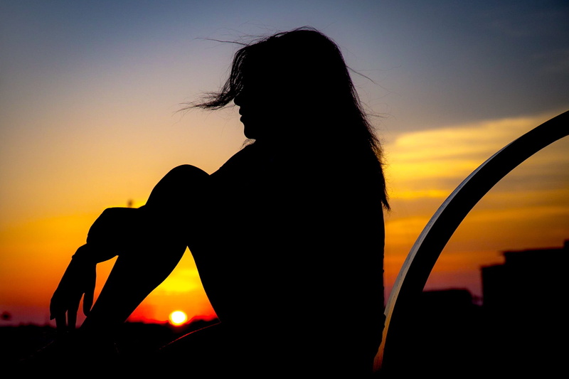 evening, dusk, sitting, woman, adult, one person, people, shadow, beautiful, fair weather, women, nature, hair, light, sky, three quarter length, sunset