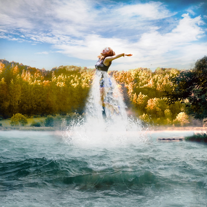 flying, motion, enjoyment, female, real people, joy, cloud - sky, floating, splashing, human arm, 4K, tree, daylight, excitement, men, limb, mystical