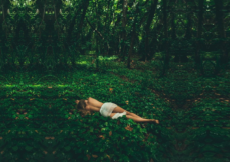 photography, 1080P, back, forest, leaves, Chill Out, depth of field, lying down, see-through sheets, women outdoors, women, photo manipulation