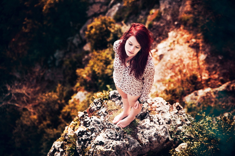 martin singla, redhead, women outdoors, top view, barefoot, closed eyes, women, 1080P, fair skin