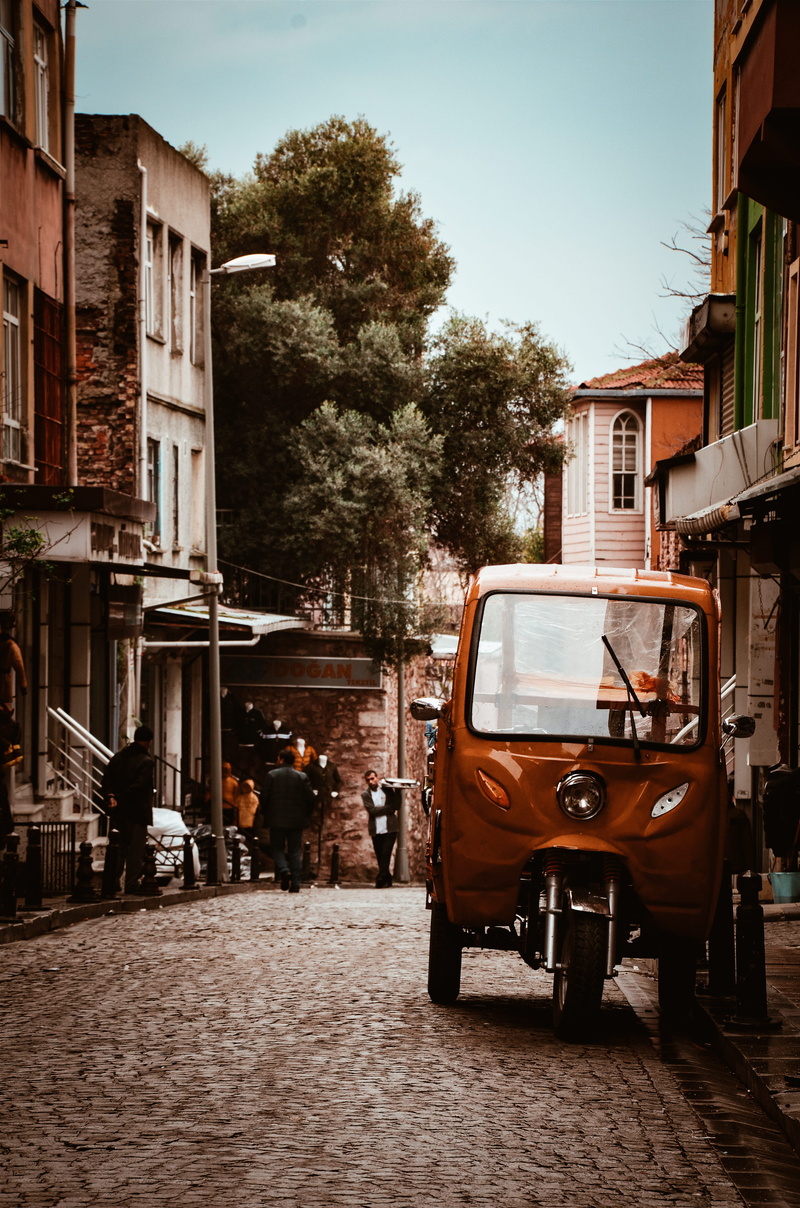 motor vehicle, day, people, residential district, house, vehicle, city life, incidental people, auto, sky, 4K, rickshaw, outdoors, nature, road, travel
