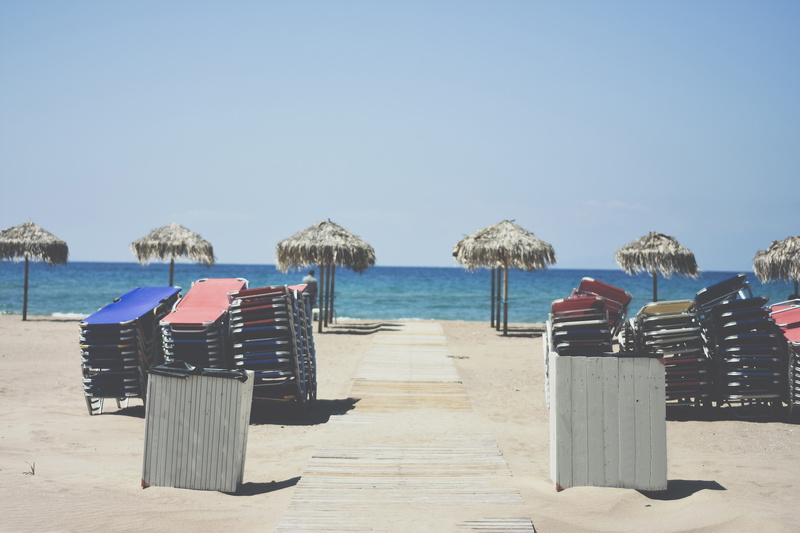 no People, umbrellas, coastline, tranquil scene, outdoors, parasol, tourist Resort, deckchair, chair, vacations, beach, lounge, nature, relaxation, pathway