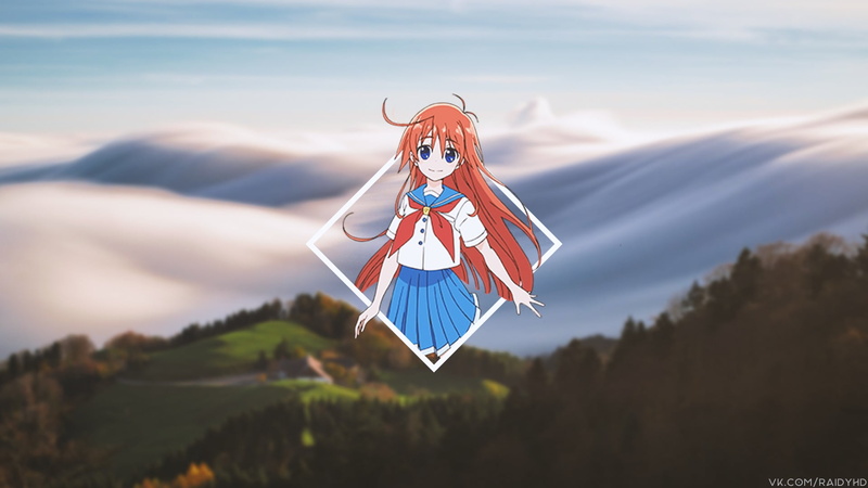 cloud - sky, land, flag, transportation, 1080P, sky, scenics - nature, outdoors, anime girls, non-urban scene, landscape, anime, Flip Flappers, day, plant