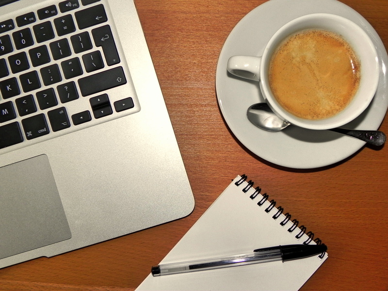crockery, refreshment, note Pad, computer, computer key, notepad, table, connection, pen, still life, coffee, laptop, business, computer Keyboard, office