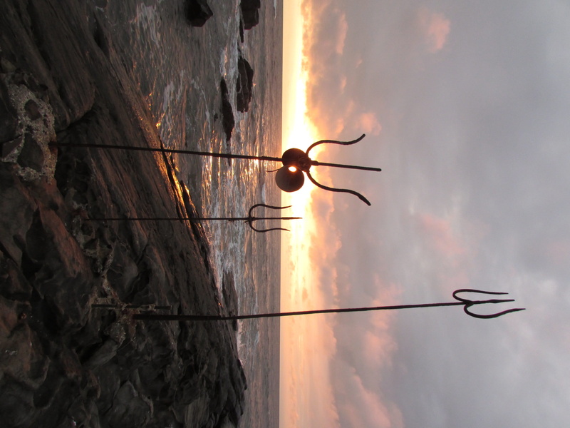 sun, tranquility, sea, vagator, 2K, lighting equipment, horizon over water, sunset, tranquil scene, outdoors, scenics - nature, no people, india, beauty in nature