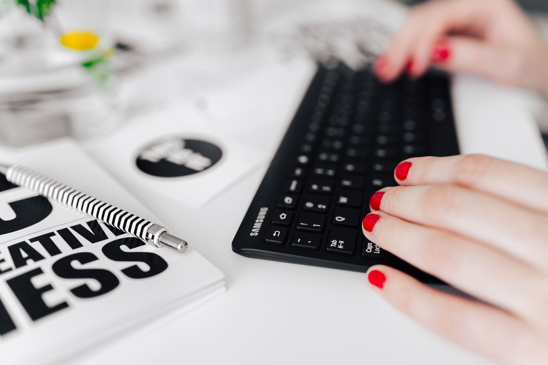 adult, desk, computer, nail, female, workspace, scandinavian, wireless, manicure, 4K, typing, indoors, selective focus, minimal, hand, keyboard, women