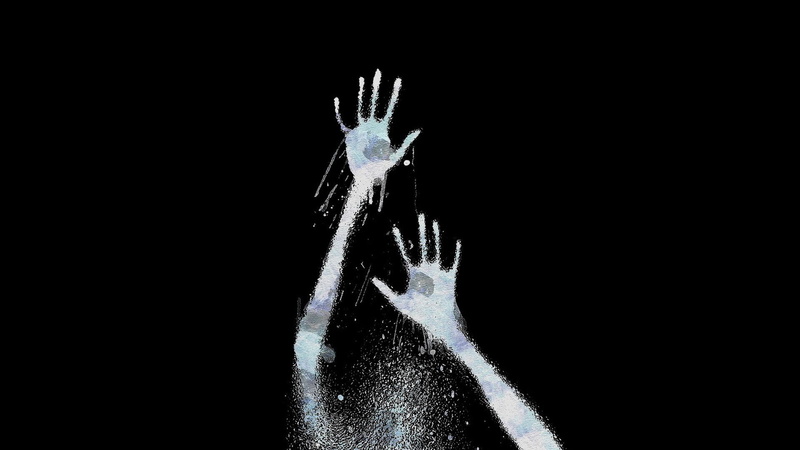 Gallows Hill, blurred, digital art, black background, dark, 1080P, minimalism, hands, monochrome, TV