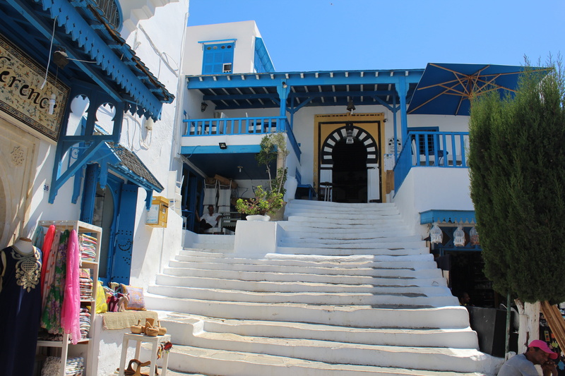 clear sky, outdoors, blue, tourism, building, 5K, no people, building exterior, day, the way forward, residential district, steps and staircases, alley