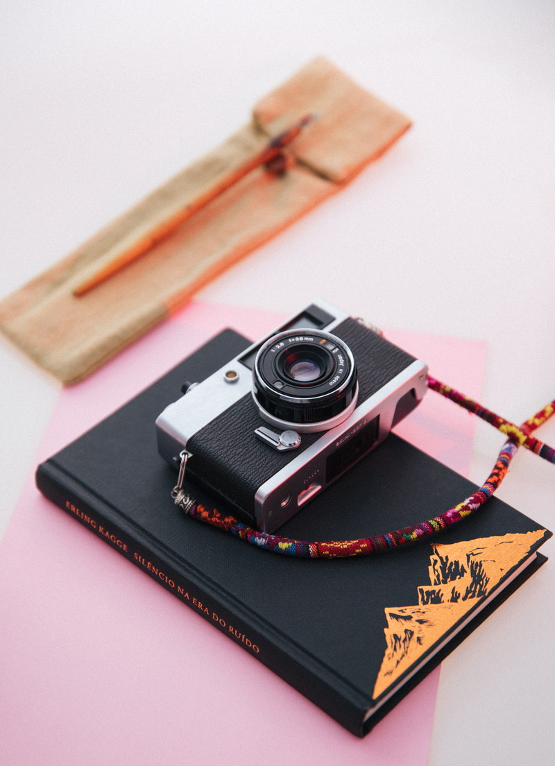 black, clean, old, still life, high angle view, close-up, creativity, studio, pen, photographic equipment, analog, white, silver, focus on foreground, no people