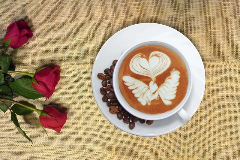 2K, indoors, frothy drink, temptation, espresso, food and drink, latte art, plant, mug, creativity, creative, indulgence, still life, hot, food, caf, flowering plant