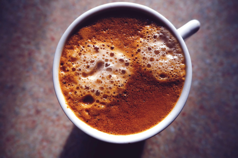 latte, dark, cup of coffee, milk, foam, focus on foreground, cappuccino, indoors, delicious, high angle view, table, cup, drink, coffee cup, freshness
