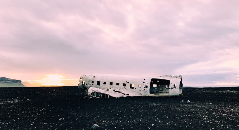 iceland, cargo, travel, obsolete, old, damaged, run-down, airplane, beach, abandoned, ship, deterioration, nature, cloud - sky, vessel, sunset, air vehicle