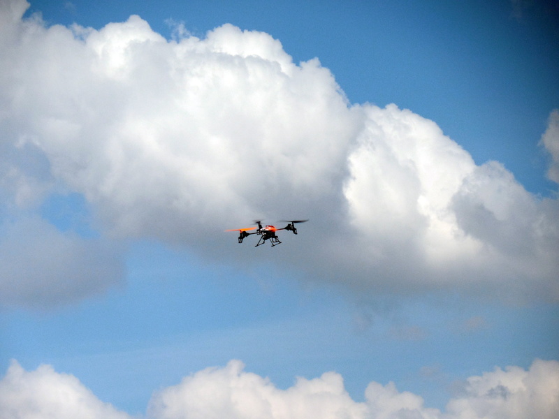 quadricopter, quadrotor, day, model helicopter, quadrocopter, on the move, quadcopter, airplane, black, blue, no people, flying machine, remotely controlled