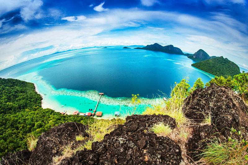 coast, horizon, Bungalow, 2K, rocks, Malaysia, the sky, sea, the view from the top, Bohey Dulang Island, panorama, beach, tropics