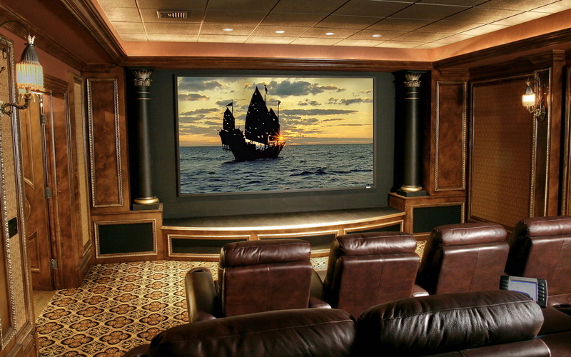 house, Villa, home theater, grey, interior, design, room, style, television, 1080P