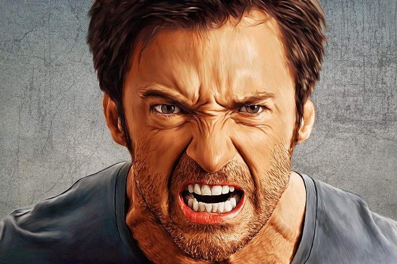 actor, adult, making a face, headshot, front view, human face, hairstyle, facial expression, men, lifestyles, one person, emotion, males, shouting, jackman