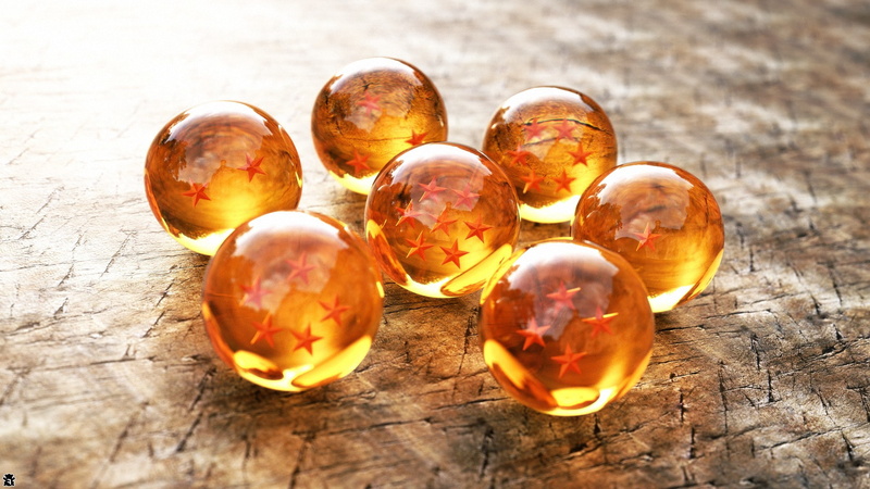 Wooden Surface, ball, stars, Dragon Ball, reflection, 3d, Dragon Ball Z, yellow, digital art, crystal, 1080P