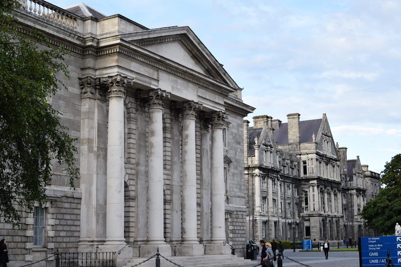 cloud - sky, built structure, building exterior, tree, architecture, architectural column, structure, neo-classical, ireland, ancient civilization, trinity college