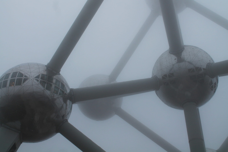 fog, no people, day, building exterior, 4K, city, outdoors, close-up, tourism, gray, funky, foggy, metal, sky, atom, sphere, science, travel, clear sky